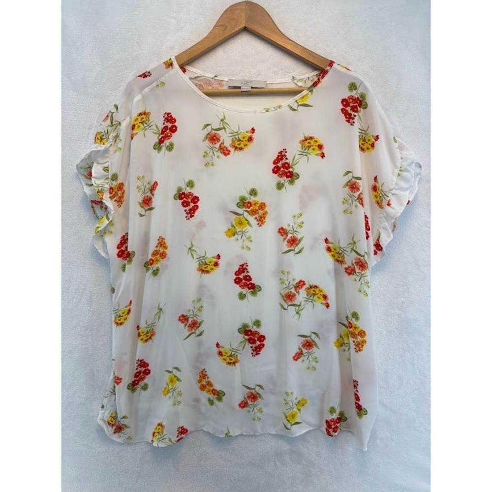 Women's Plus Size Loft 16/18 (1X) White Floral Top Cottagecore, Career‎ wear